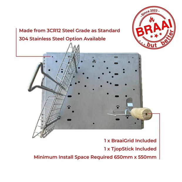 Rooster Braai Co Wall Mount COMPACT Kit with 1 x 430SS grid& Tjop